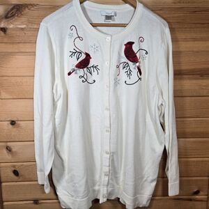 Cj Banks Cardigan Cotton Embroidered Sequin Womens 3XL Cardinals Winter Holiday
